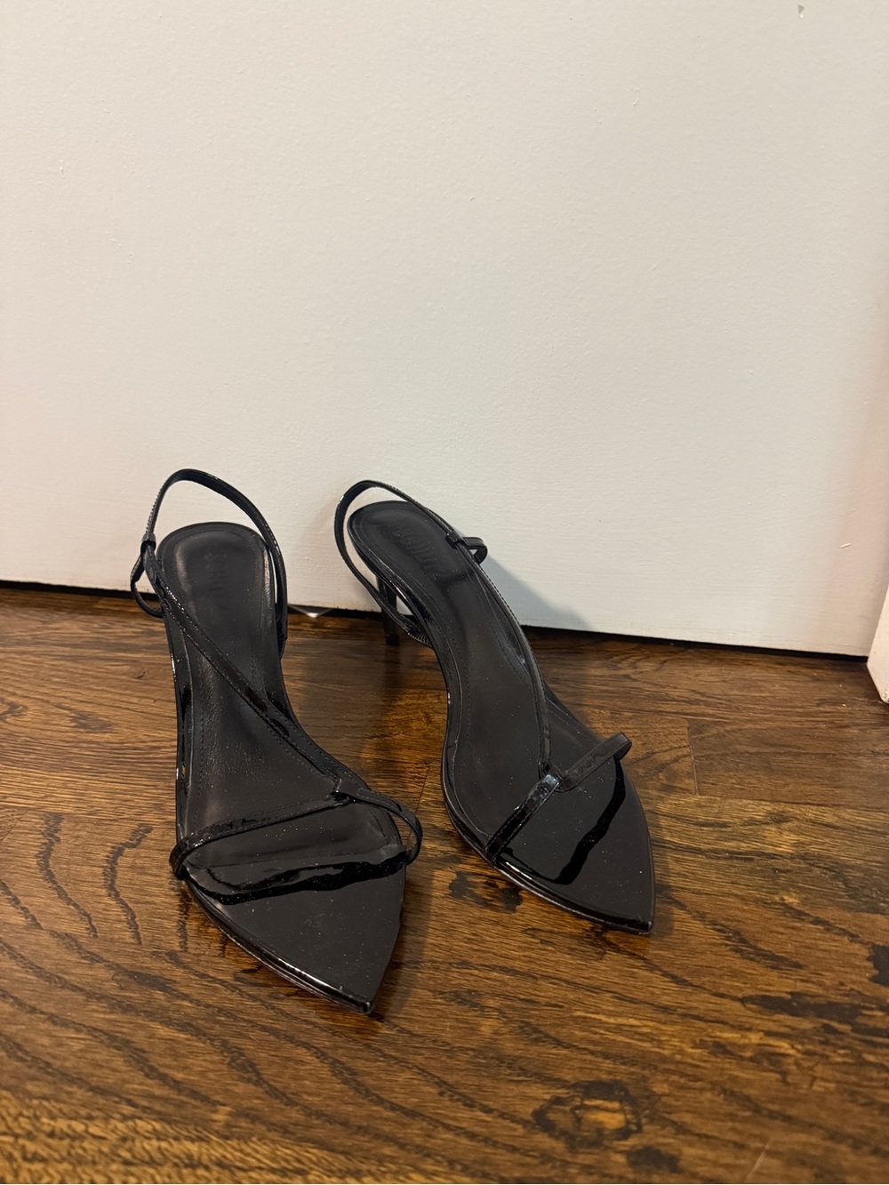 SCHUTZ Black Patent Pointed Slingback Heels